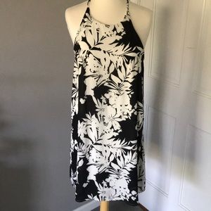 Floral Black and White Halter Dress